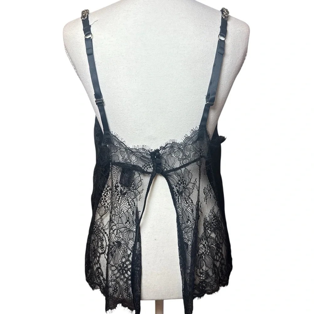 Victoria’s Secret Black Satin Lace Chain Strap Cami Tank Top Size L‎